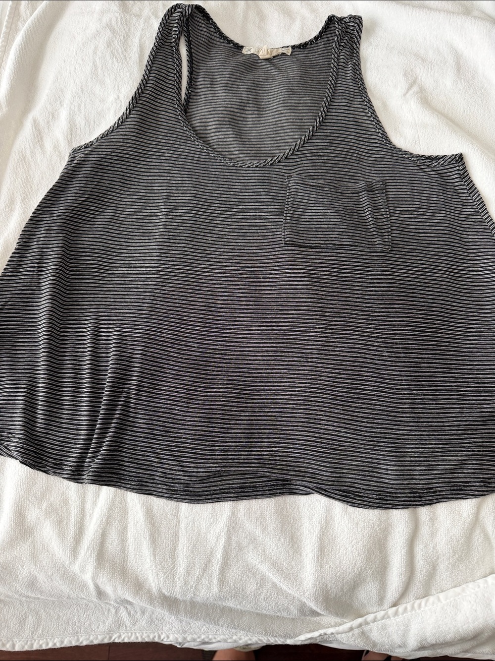 Soft Joie Black & Gray Striped Pocket Tank Top